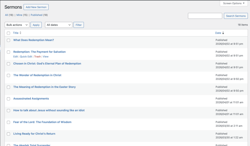 Byte Sermons WordPress Plugin Screenshot